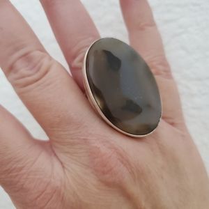 925 Sterling Silver Moss Agate Ring